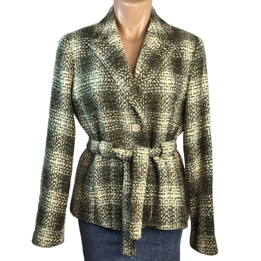 Signature by Larry Levine Green Tweed Plaid Blazer / Jacket Women's Size 10